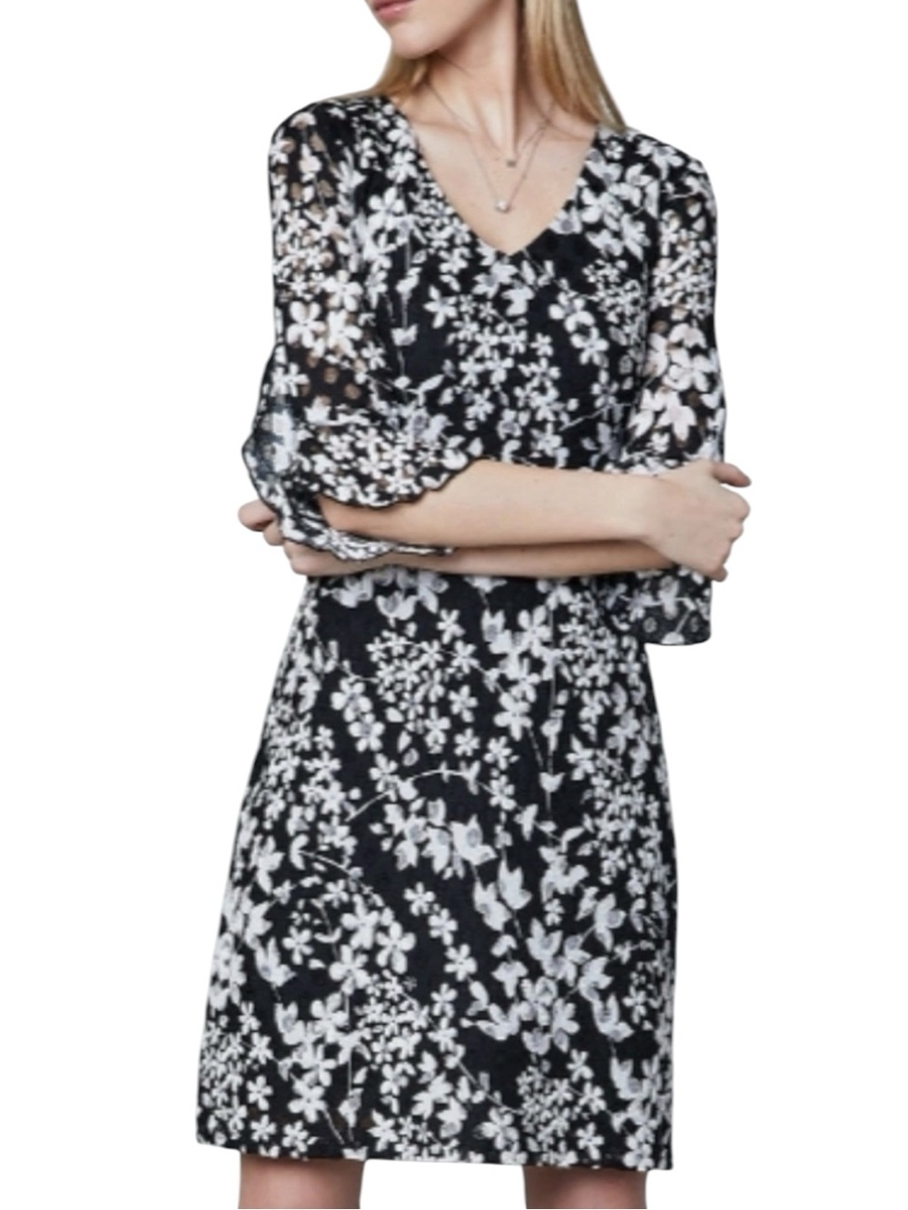 Karl Lagerfeld Black & White Floral Fit & Flare Dress Size 6